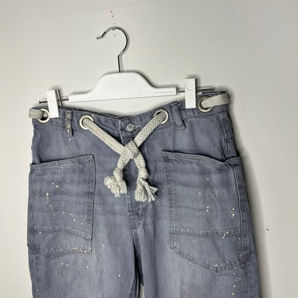 We The Free Women's Barrel Jeans 27 Moxie Gray Pull On Low Slung Paint Splatter - Picture 4 of 10